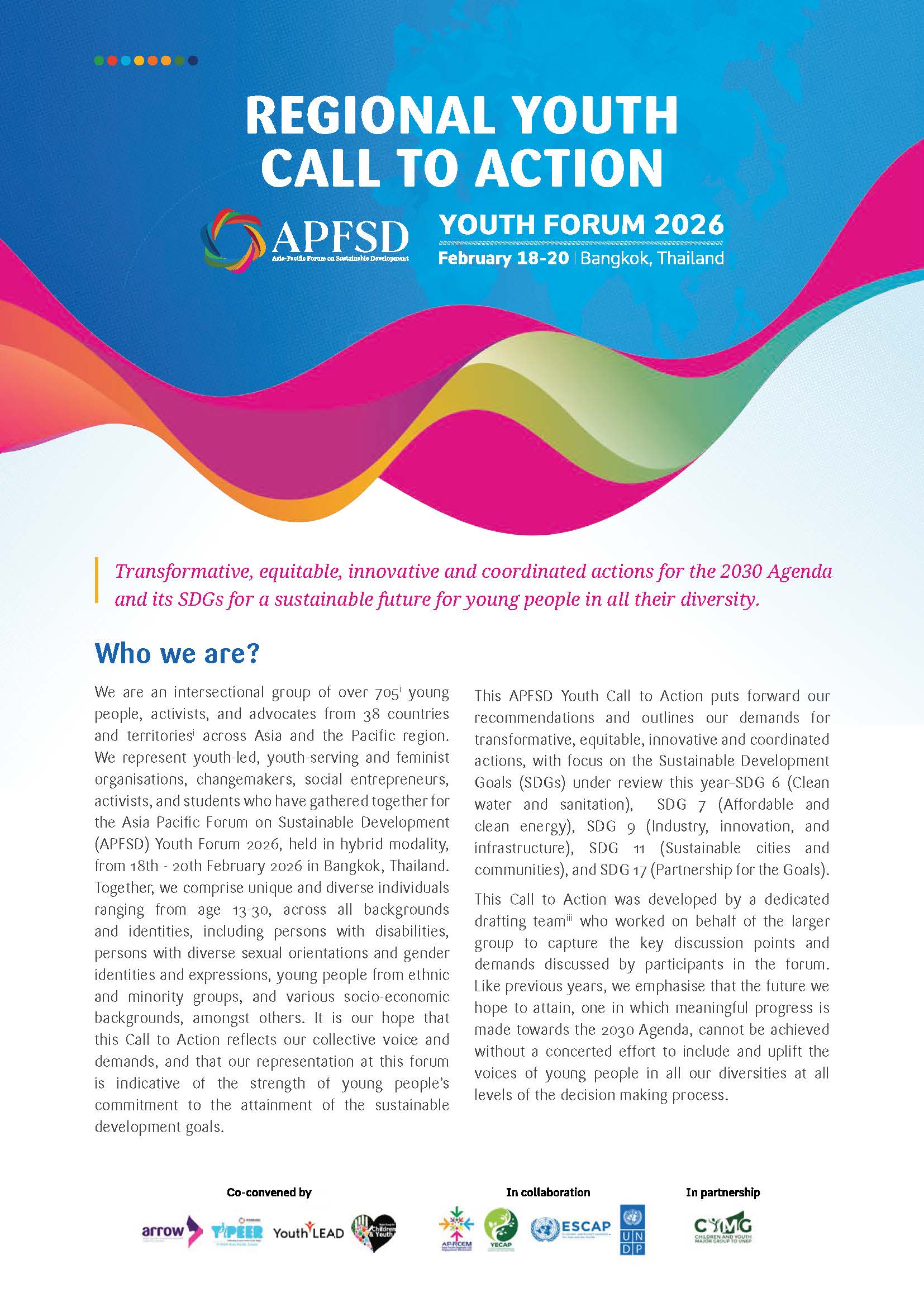 The cover image of the APFSD Youth Forum 2026 Call to Action