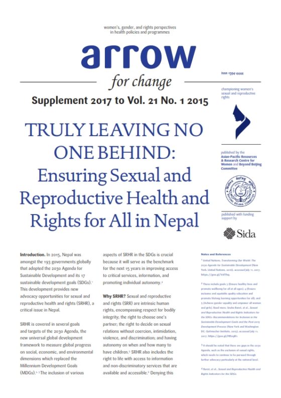 ARROW for Change Supplement – Truly Leaving No One Behind: Ensuring Sexual and Reproductive Health and Rights for All in Nepal