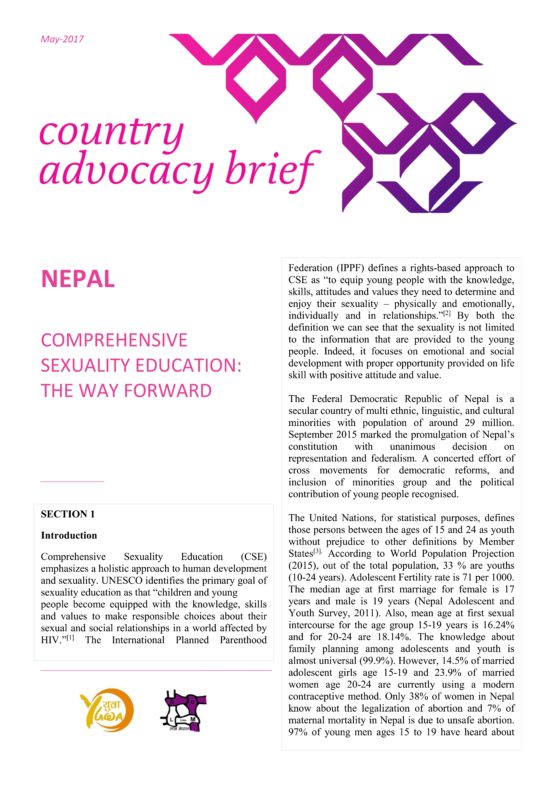 Nepal Country Advocacy Brief – Comprehensive Sexuality Education (CSE): The Way Forward