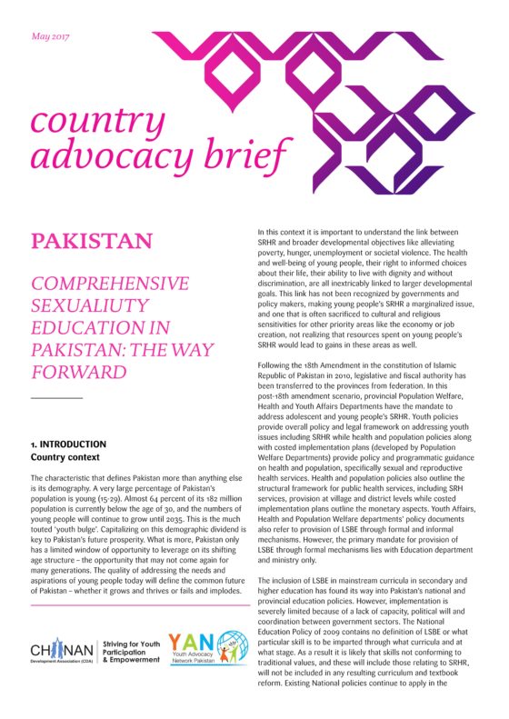 Pakistan Country Advocacy Brief – Comprehensive Sexuality Education (CSE): The Way Forward