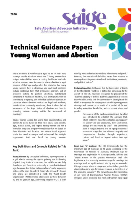SAIGE Technical Guidance Paper: Young Women and Abortion