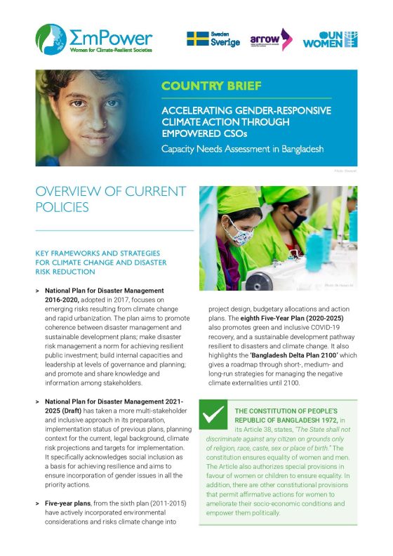Accelerating Gender-Responsive Climate Action Through Empowered CSOs – Capacity Needs Assessment in Bangladesh