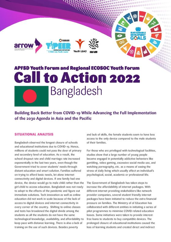 APFSD Youth Forum Call to Action 2022: Bangladesh