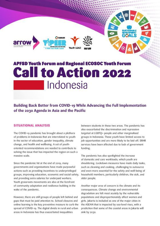 APFSD Youth Forum Call to Action 2022: Indonesia