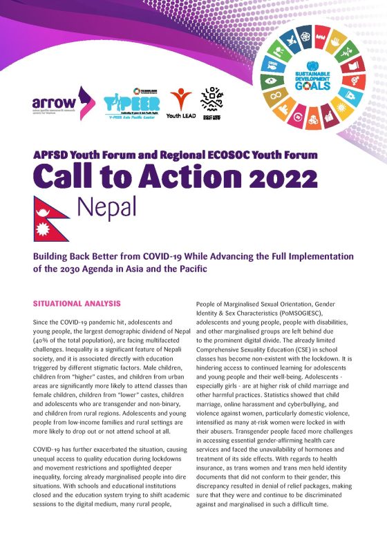 APFSD Youth Forum Call to Action 2022: Nepal