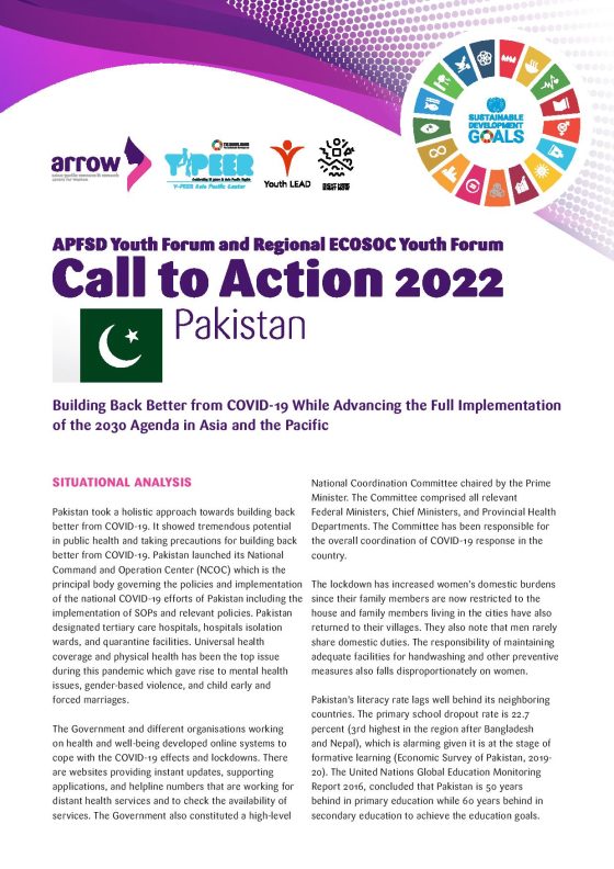 APFSD Youth Forum Call to Action 2022: Pakistan