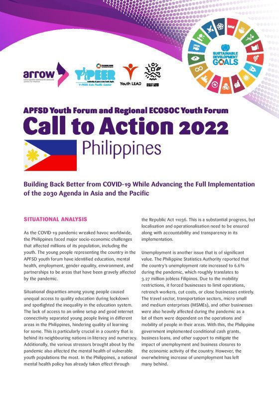 APFSD Youth Forum Call to Action 2022: Philippines
